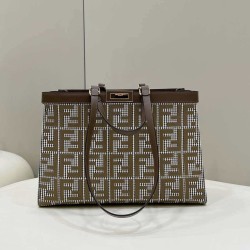 Replica Shopper Fendi X-Tote in lana pied de poule con ricamo FF 8BH374 Marrone