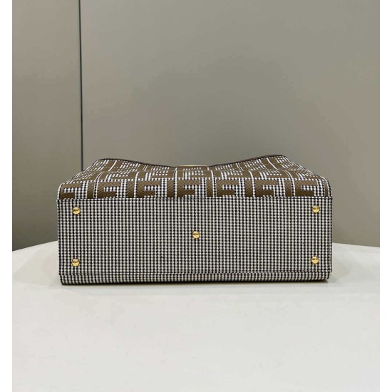 Replica Shopper Fendi X-Tote in lana pied de poule con ricamo FF 8BH374 Marrone