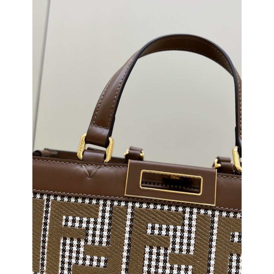 Replica Shopper Fendi X-Tote in lana pied de poule con ricamo FF 8BH374 Marrone