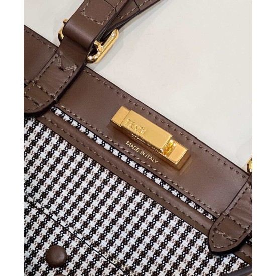 Replica Shopper Fendi X-Tote in lana pied de poule con ricamo FF 8BH374 Marrone