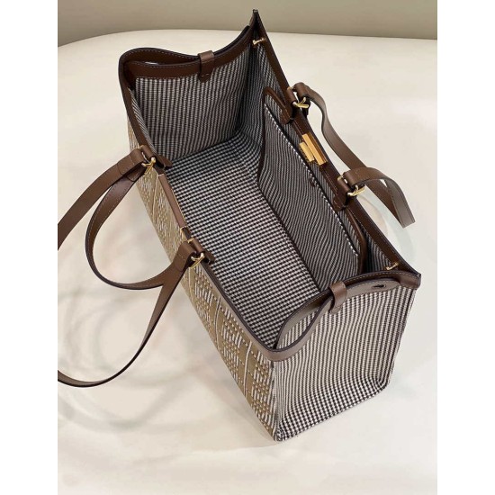 Replica Shopper Fendi X-Tote in lana pied de poule con ricamo FF 8BH374 Marrone
