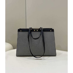 Replica Shopper Fendi X-Tote in lana pied de poule con ricamo FF 8BH374 Grigia