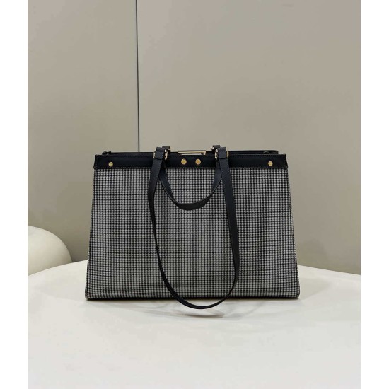 Replica Shopper Fendi X-Tote in lana pied de poule con ricamo FF 8BH374 Grigia