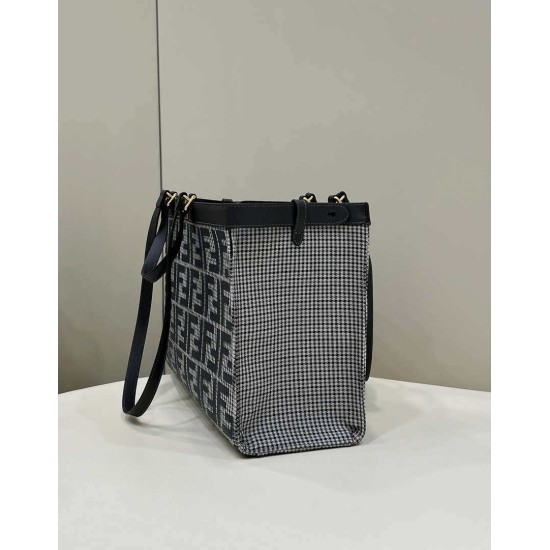 Replica Shopper Fendi X-Tote in lana pied de poule con ricamo FF 8BH374 Grigia