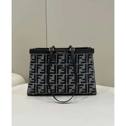 Replica Shopper Fendi X-Tote in lana pied de poule con ricamo FF 8BH374 Grigia
