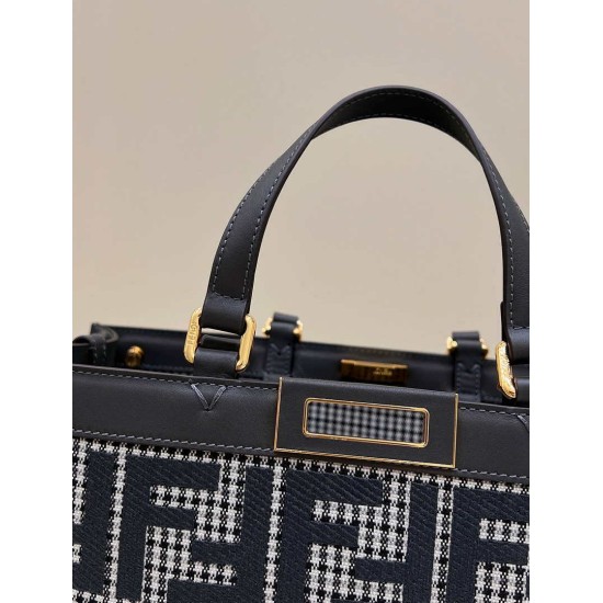 Replica Shopper Fendi X-Tote in lana pied de poule con ricamo FF 8BH374 Grigia