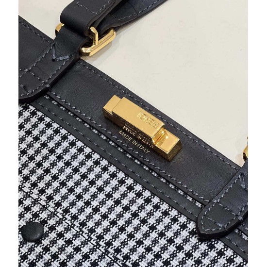 Replica Shopper Fendi X-Tote in lana pied de poule con ricamo FF 8BH374 Grigia
