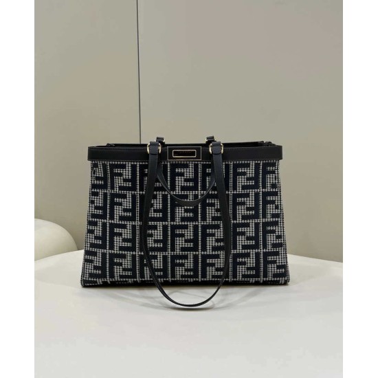 Replica Shopper Fendi X-Tote in lana pied de poule con ricamo FF 8BH374 Grigia