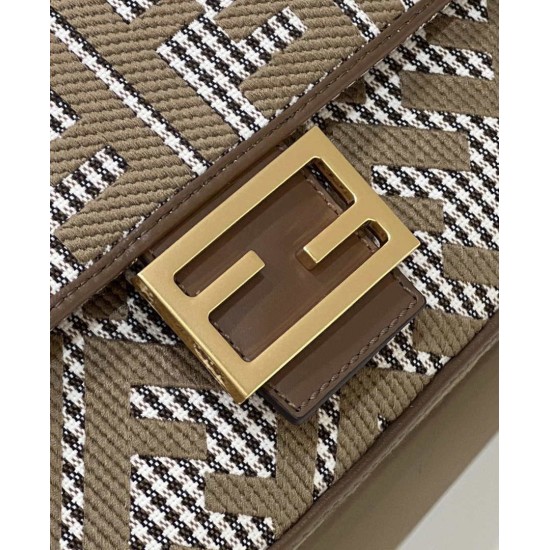 Replica Borsa Fendi Baguette 8BR600 in lana pied de poule con ricamo FF Marrone