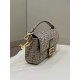 Replica Borsa Fendi 8BR600 Baguette Chain Midi FF in tessuto tapestry grigio