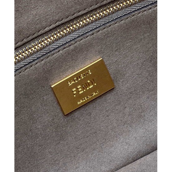 Replica Borsa Fendi 8BR600 Baguette Chain Midi FF in tessuto tapestry grigio