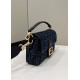 Replica Borsa in tessuto arazzo Fendi 8BR600 Baguette Chain Midi FF Blu Navy