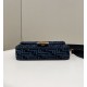Replica Borsa in tessuto arazzo Fendi 8BR600 Baguette Chain Midi FF Blu Navy