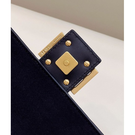 Replica Borsa in tessuto arazzo Fendi 8BR600 Baguette Chain Midi FF Blu Navy