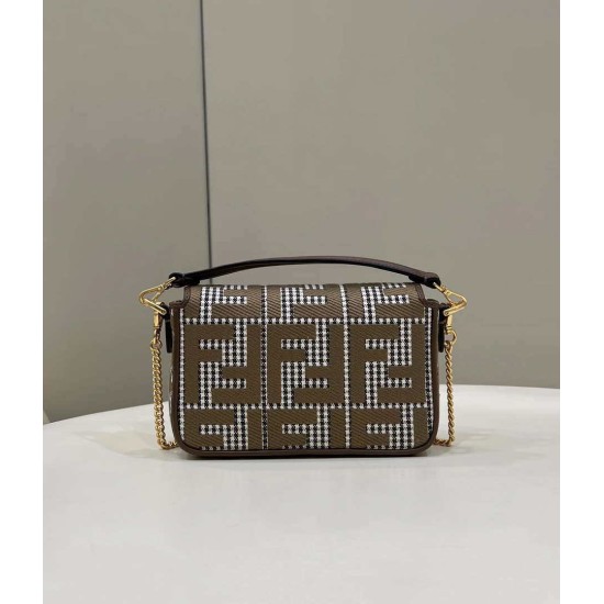 Replica Fendi 8BS017 Borsa Mini Baguette in lana pied de poule con ricamo FF Marrone