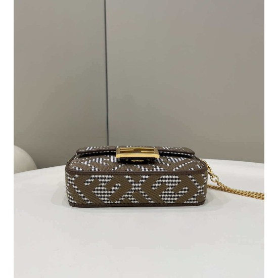 Replica Fendi 8BS017 Borsa Mini Baguette in lana pied de poule con ricamo FF Marrone