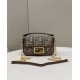 Replica Fendi 8BS017 Borsa Mini Baguette in lana pied de poule con ricamo FF Marrone