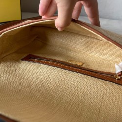 Replica Borsa Fendi Baguette Media 8BR600 denim con motivo FF ricamato tono su tono Caffè