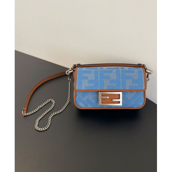 Replica Fendi Baguette Mini Bag 8BS017 ricamo motivo FF denim Blu