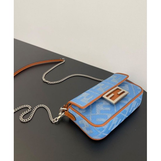 Replica Fendi Baguette Mini Bag 8BS017 ricamo motivo FF denim Blu