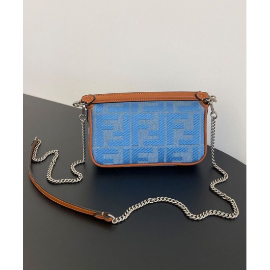 Replica Fendi Baguette Mini Bag 8BS017 ricamo motivo FF denim Blu