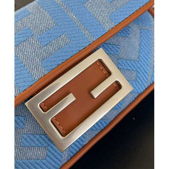 Replica Fendi Baguette Mini Bag 8BS017 ricamo motivo FF denim Blu