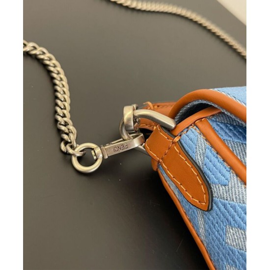 Replica Fendi Baguette Mini Bag 8BS017 ricamo motivo FF denim Blu