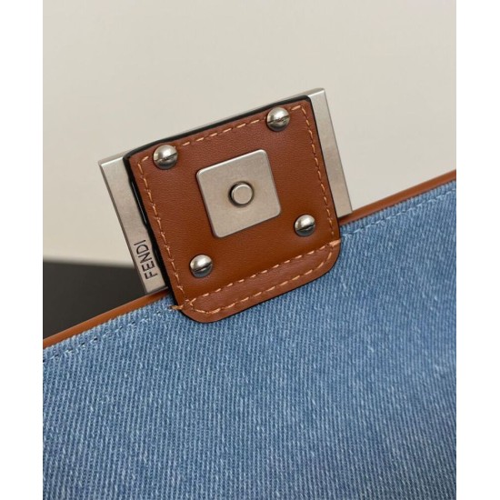 Replica Fendi Baguette Mini Bag 8BS017 ricamo motivo FF denim Blu