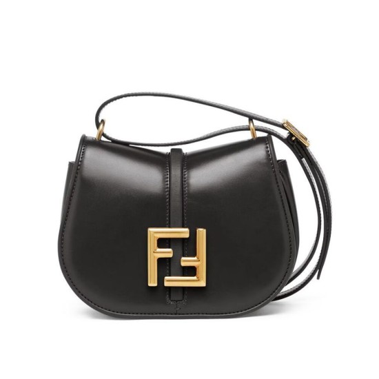 Replica Borsa Fendi C'mon Small/Medium Satchel con curvatura 8BS082 Nera