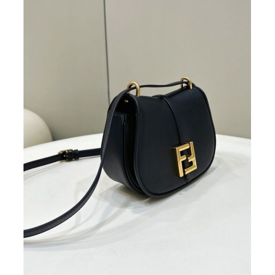Replica Borsa Fendi C'mon Small/Medium Satchel con curvatura 8BS082 Nera