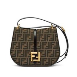 Replica Fendi C'mon Borsa a cartella media con curvatura 8BT366 Caffè