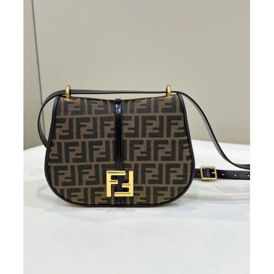Replica Fendi C'mon Borsa a cartella media con curvatura 8BT366 Caffè