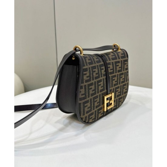 Replica Fendi C'mon Borsa a cartella media con curvatura 8BT366 Caffè