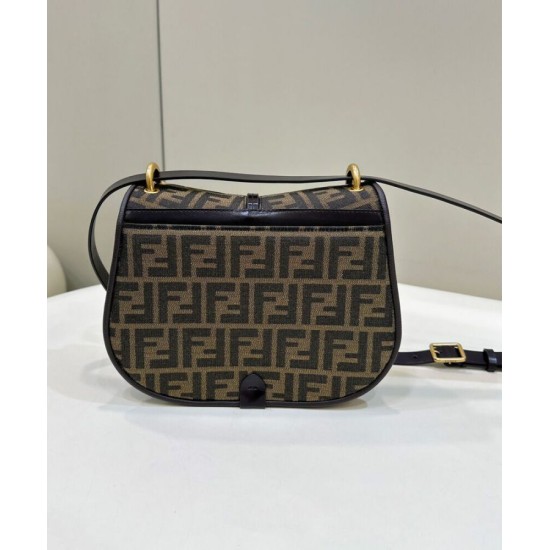 Replica Fendi C'mon Borsa a cartella media con curvatura 8BT366 Caffè