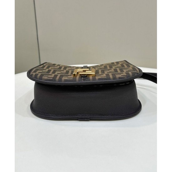 Replica Fendi C'mon Borsa a cartella media con curvatura 8BT366 Caffè