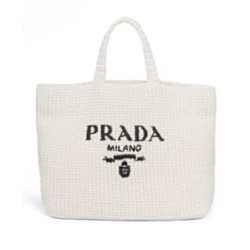 Replica Borsa tote Prada all'uncinetto 1BG392 Crema
