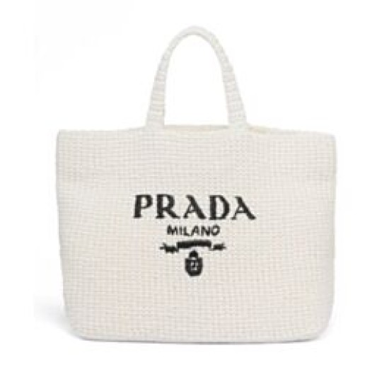 Replica Borsa tote Prada all'uncinetto 1BG392 Crema