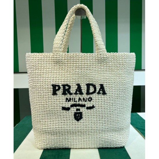 Replica Borsa tote Prada all'uncinetto 1BG392 Crema