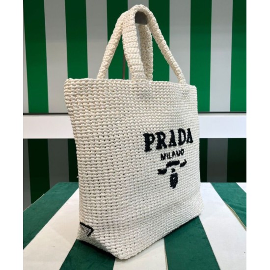 Replica Borsa tote Prada all'uncinetto 1BG392 Crema