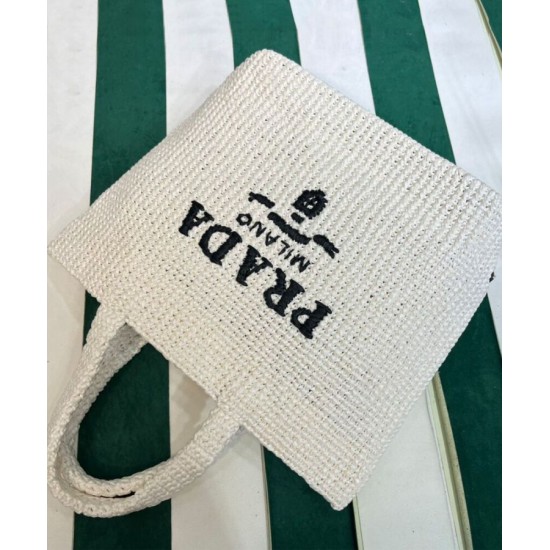 Replica Borsa tote Prada all'uncinetto 1BG392 Crema