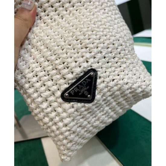 Replica Borsa tote Prada all'uncinetto 1BG392 Crema