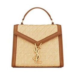 Replica Borsa YSL Saint Laurent Cassandra Mini Top Handle in rafia e pelle conciata al vegetale Caffè