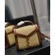 Replica Borsa YSL Saint Laurent Cassandra Mini Top Handle in rafia e pelle conciata al vegetale Caffè