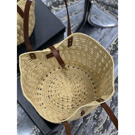 Replica Borsa maxi Panier YSL Saint Laurent in rafia color albicocca