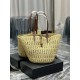 Replica Borsa maxi Panier YSL Saint Laurent in rafia color albicocca