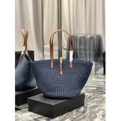 Replica Borsa maxi Panier YSL Saint Laurent in rafia blu navy
