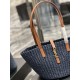 Replica Borsa media YSL Saint Laurent Panier in rafia blu navy