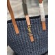Replica Borsa media YSL Saint Laurent Panier in rafia blu navy