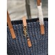 Replica Borsa media YSL Saint Laurent Panier in rafia blu navy