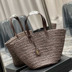 Replica Borsa maxi Panier YSL Saint Laurent 693242 in rafia marrone scuro